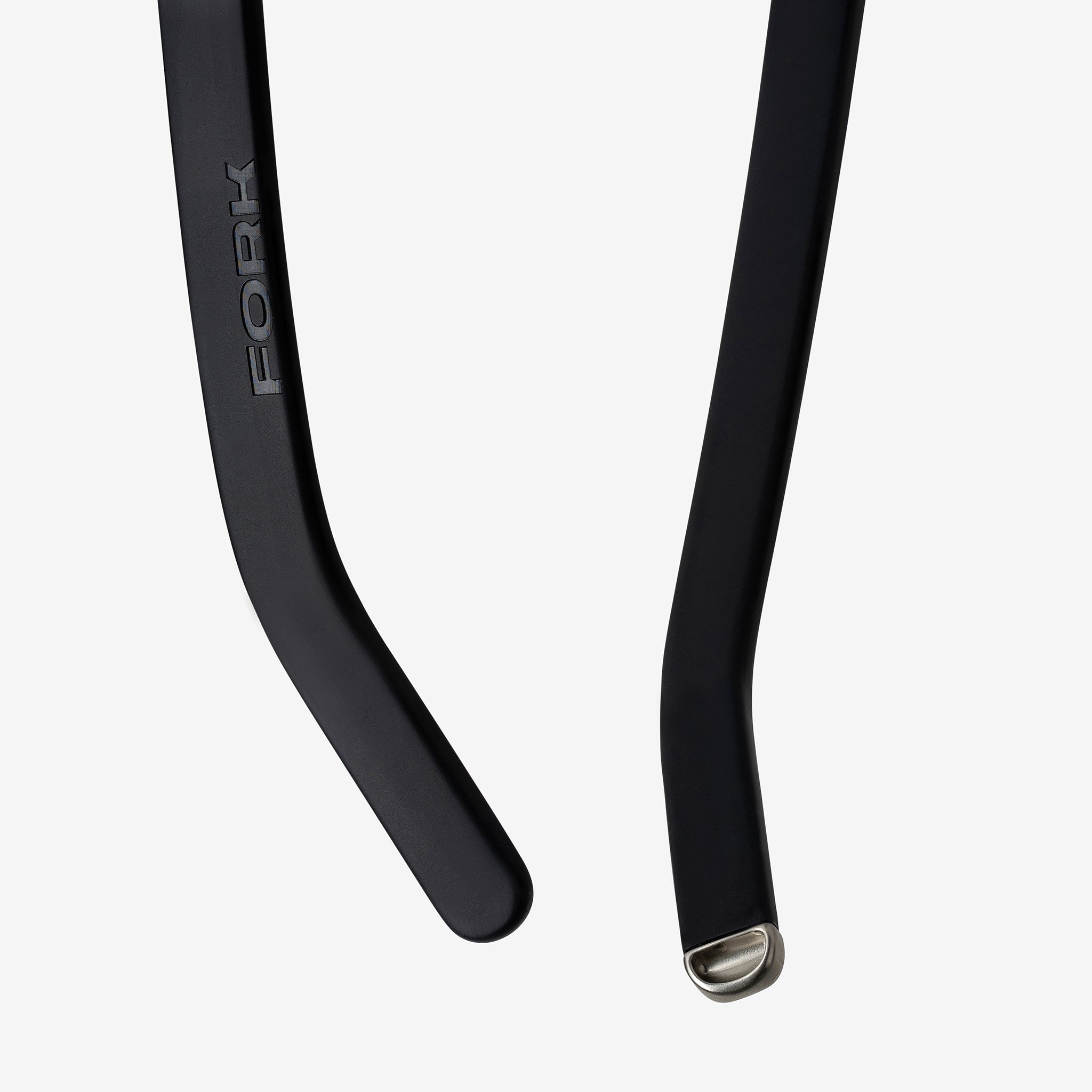 Black bicycle handlebar with 'Fork' branding on a white background