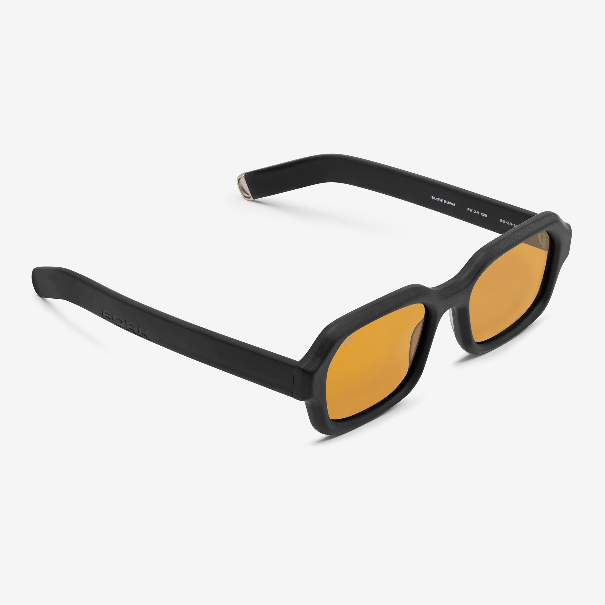 Black sunglasses with yellow lenses on a white background, FORK EYEWEAR