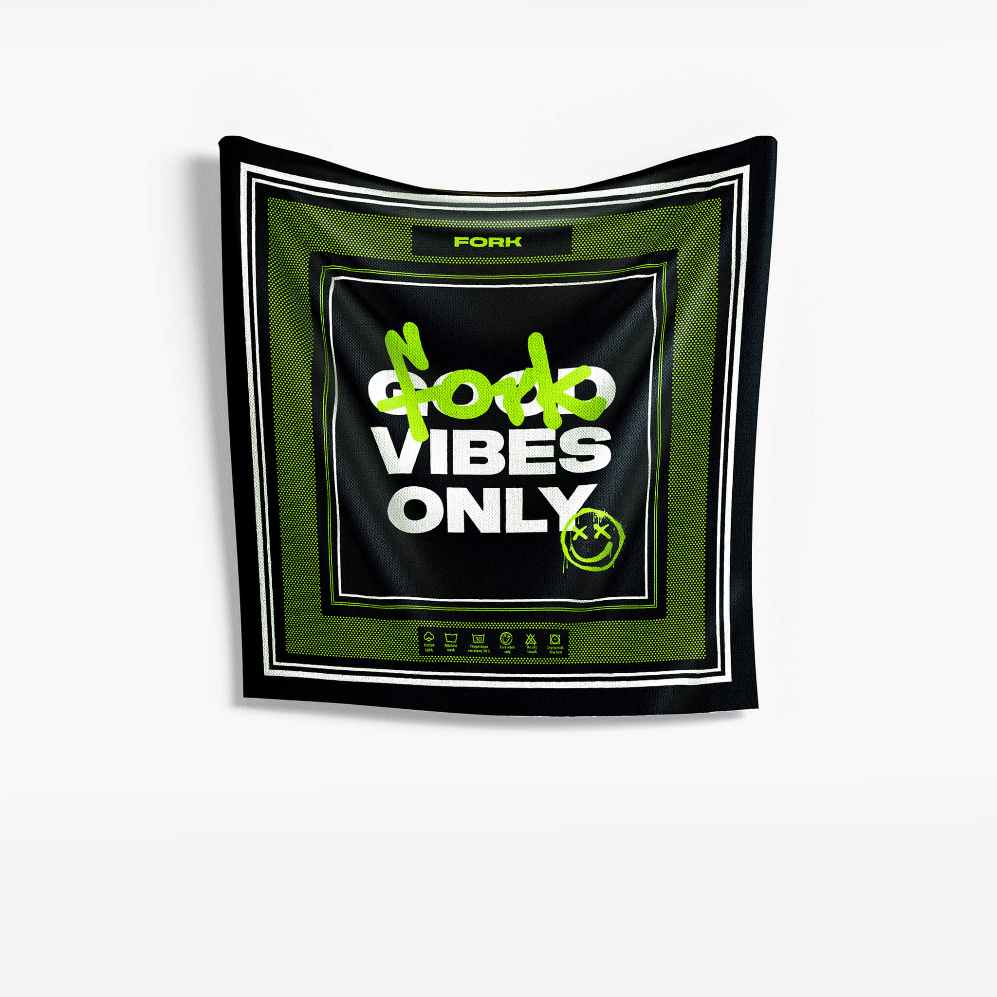 Green and black product packaging with 'Good Vibes Only' text on a white background